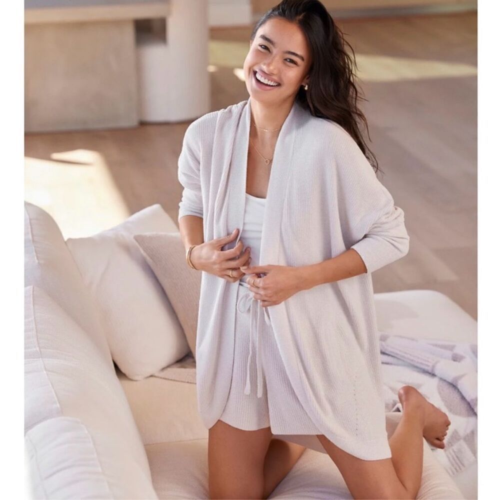 Barefoot Dreams CozyChic Lite Circle Lounge Cardigan Sweater Beige Cream L/XL